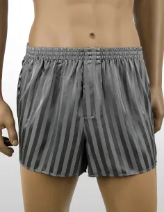 Seiden-Boxershorts Jacquard Stripe Steelgrey