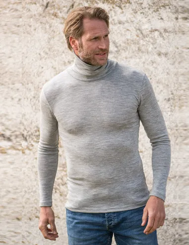 Herren-Rollkragenpullover aus Seide und Merinowolle - Engel